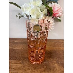 Vintage Luminarc France Pink Glass Vase Geometric Pressed Glass Tall Mcm Decor